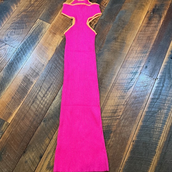 Peppermayo Sunrise Cove Maxi Dress Hot Pink Orange Ribbed Cutout Knit Dress S/M - Picture 4 of 9